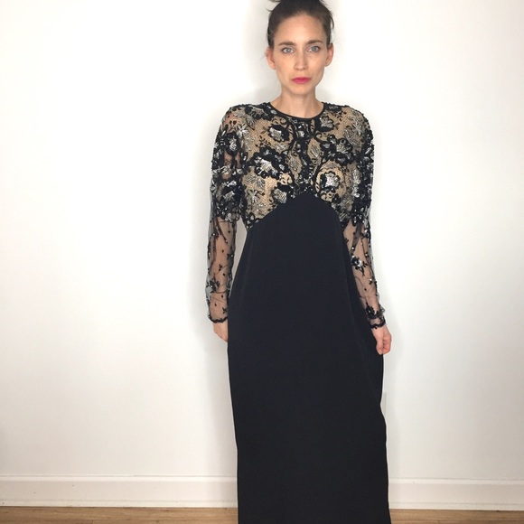 Vintage Frank Tignino Black Silk Lace Beaded Dress - Picture 8 of 8